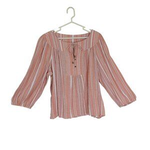 Ana a New Approach Top Striped Blush & White Cotton Peasant  L Womens.
